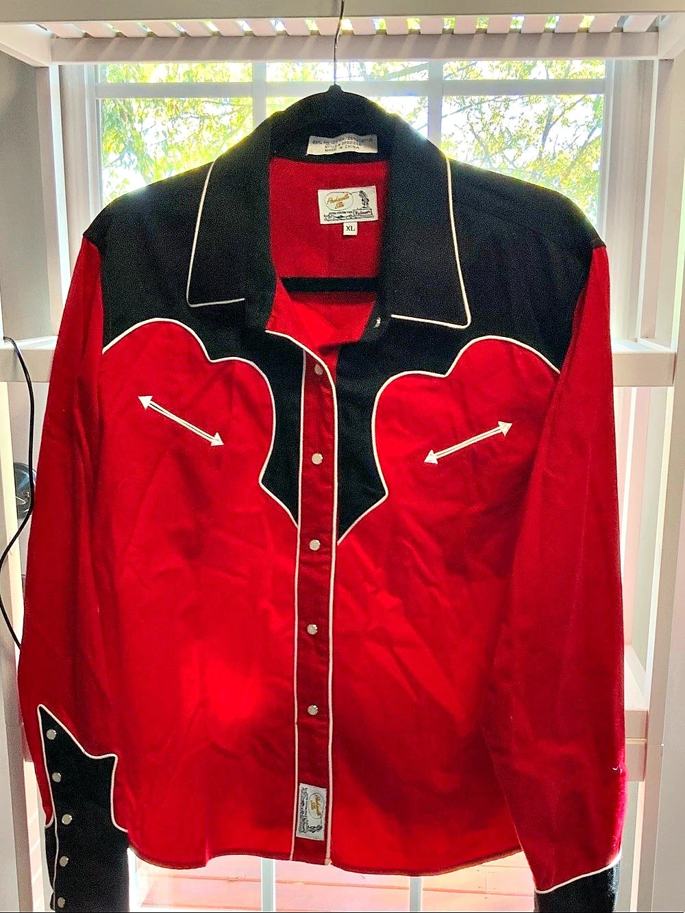 Panhandle Slim Western Color Block Shirt in Red & Black XL Like New